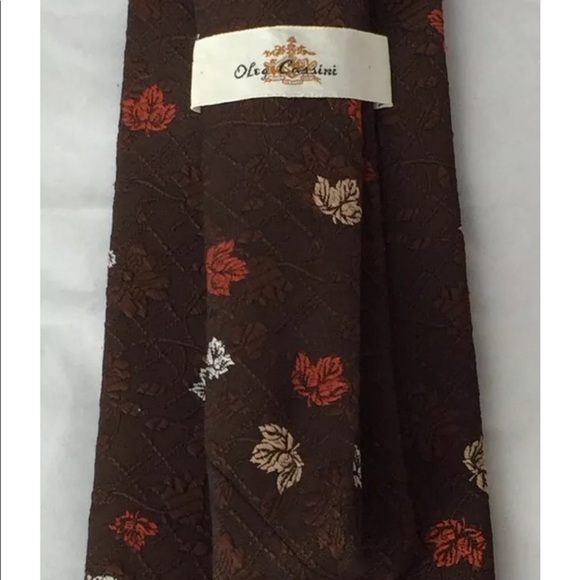 Vintage Oleg Cassini Brown Men Neck Tie Floral As Is - Picture 8 of 11